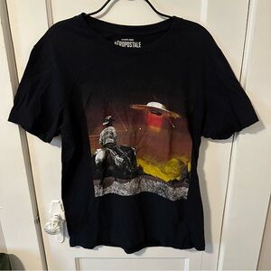 Aeropostale Black Graphic Tee with Cowboy and Alien Design